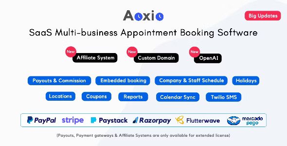 Aoxio v2.2  SaaS Multi-Business Service Booking Software