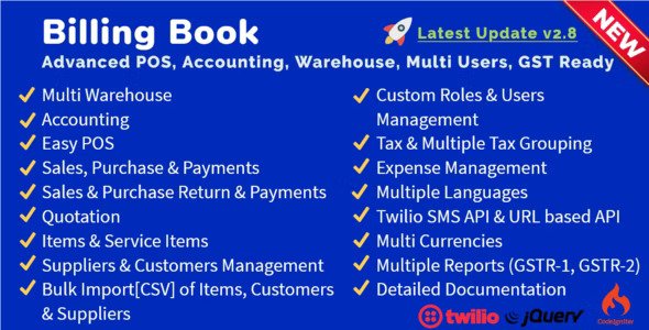 Billing Book v3.0  Advanced POS, Inventory, Accounting, Warehouse, Multi Users, GST Ready
