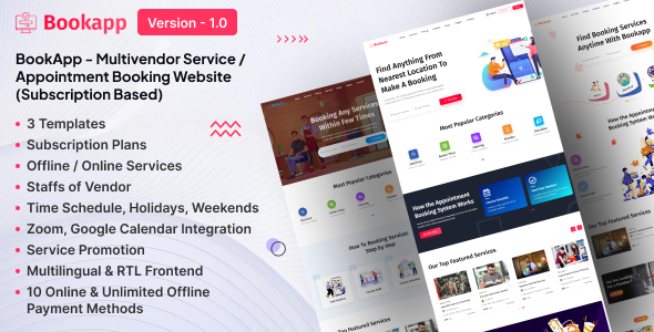 Bookapp v1.0  Multivendor Service / Appointment Booking Laravel Website (Subscription Based)