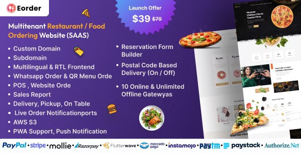 Eorder v1.0  Multitenant Restaurant / Food Ordering Website (SAAS)