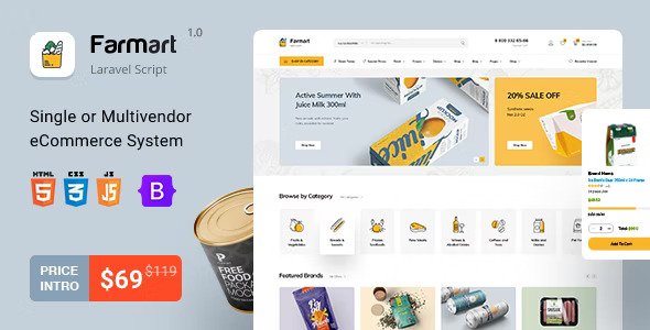 eCommerce  : Farmart v1.22.1  Single or Multivendor Laravel eCommerce System