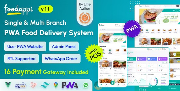FoodAppi v1.1  PWA Food Delivery System and WhatsApp Menu Ordering with Admin Panel | Restaurant POS