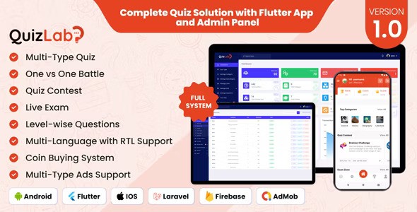 QuizLab v2.0  Complete Quiz Solution with Flutter App and Admin Panel
