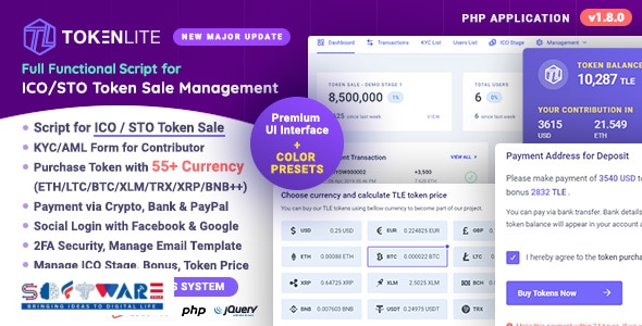 TokenLite v1.8.0 - ICO / STO Token Sale Management Dashboard - ICO Admin Script
